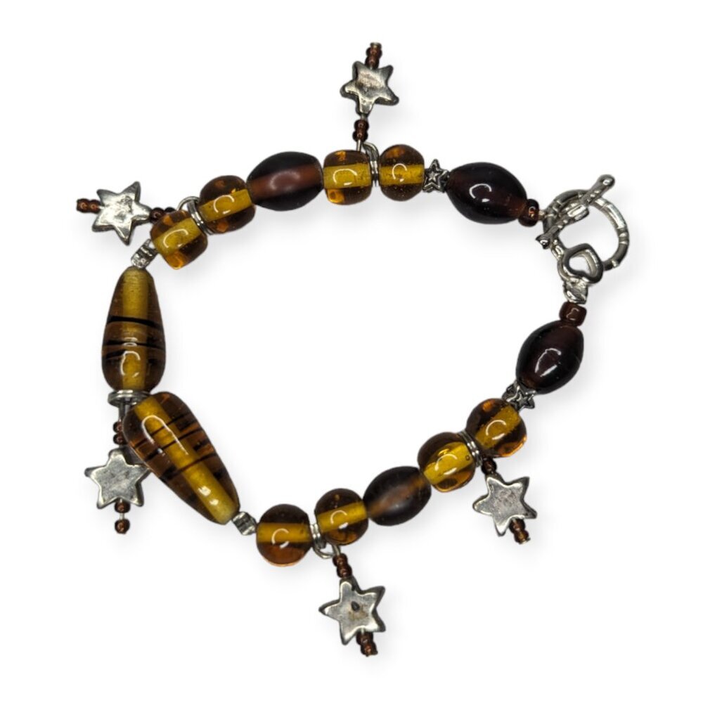 Amber Glass Colored Bracelet with Star Accents
